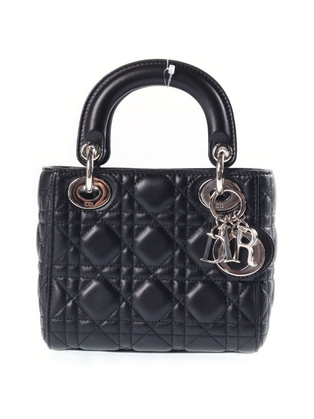 Dior Lady Mini Cannage Handbag Silver Leather Black